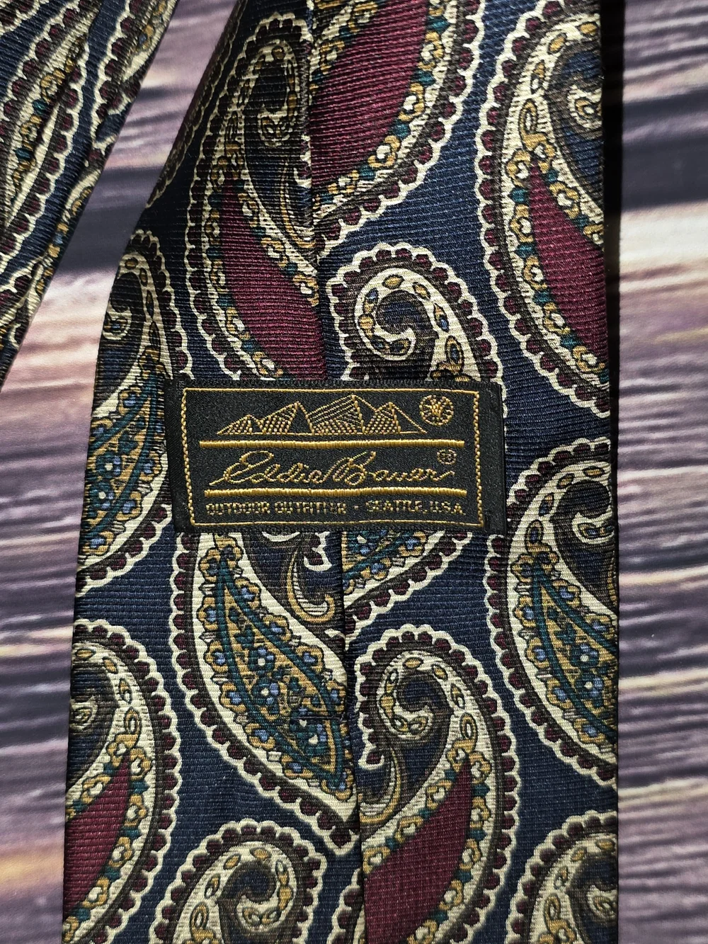 Eddie Bauer Paisley Silk Tie in Navy, Burgundy & Gold